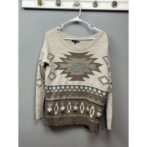 American Eagle Outfitters Sweater Womens Small Beige Wool Blend‎ Aztec Pullover